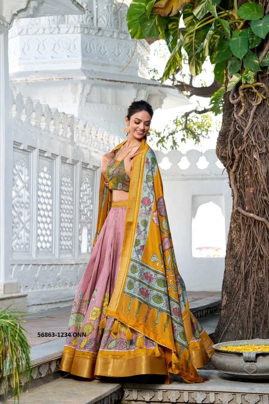 🌸 ANUSHA – Semi-Stitched Floral Print Lehenga Set 🌸 A
