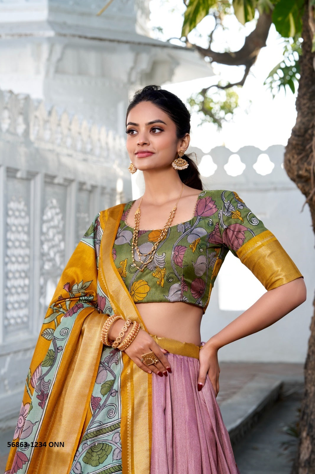 🌸 ANUSHA – Semi-Stitched Floral Print Lehenga Set 🌸 A