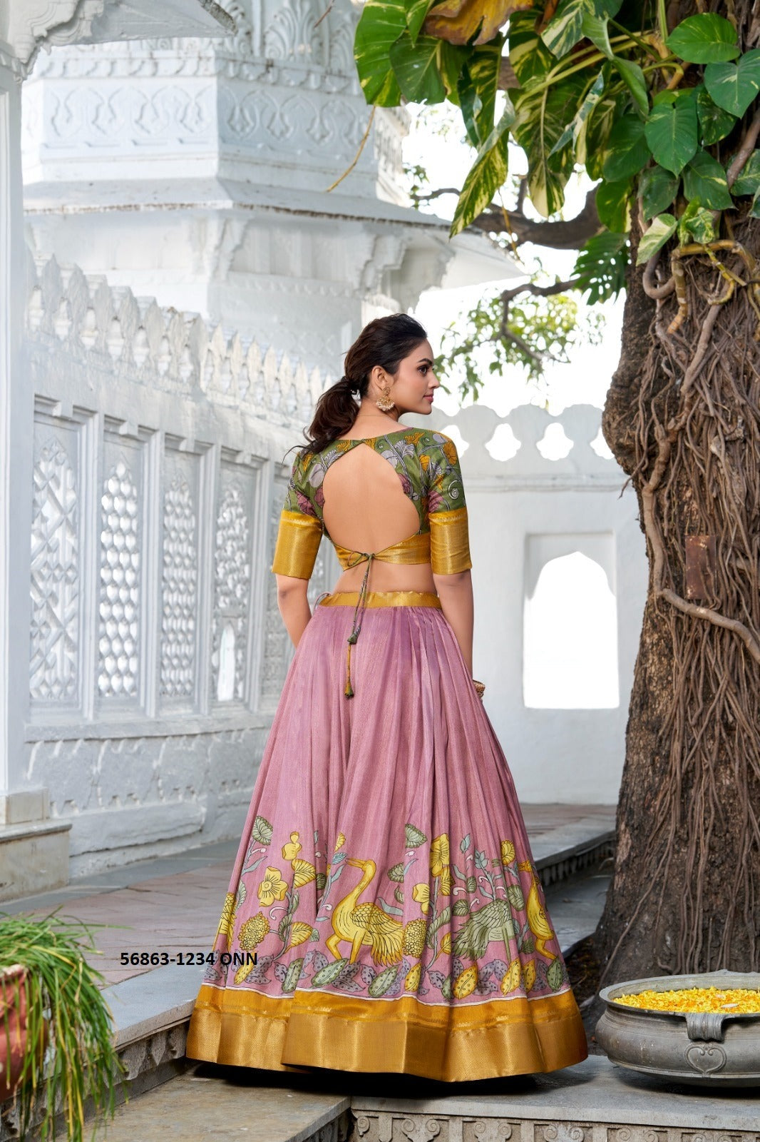 🌸 ANUSHA – Semi-Stitched Floral Print Lehenga Set 🌸 A