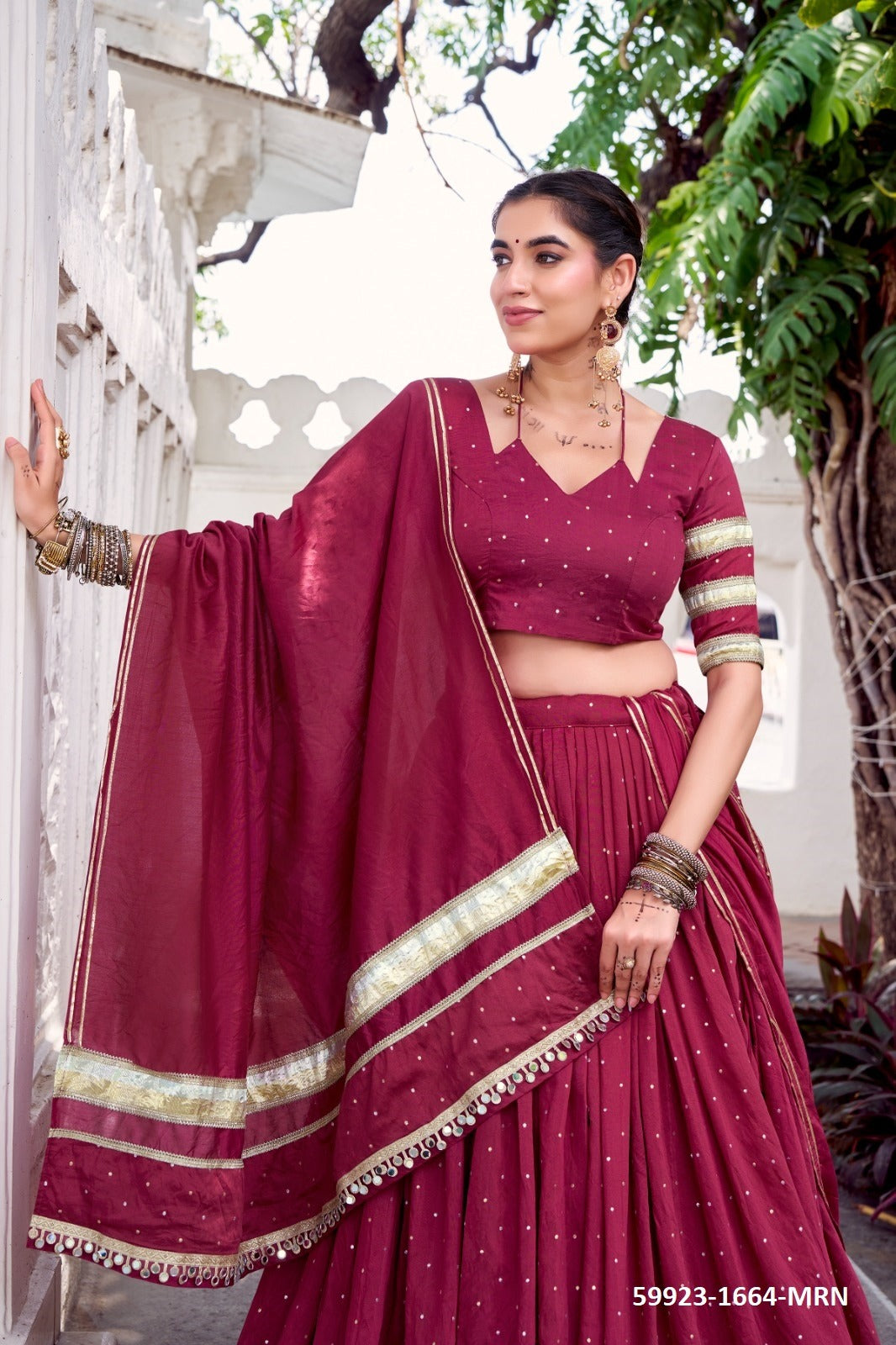 Traditional Chanderi Zari Weaving Lehenga Set – Readymade (With Blouse & Dupatta) A