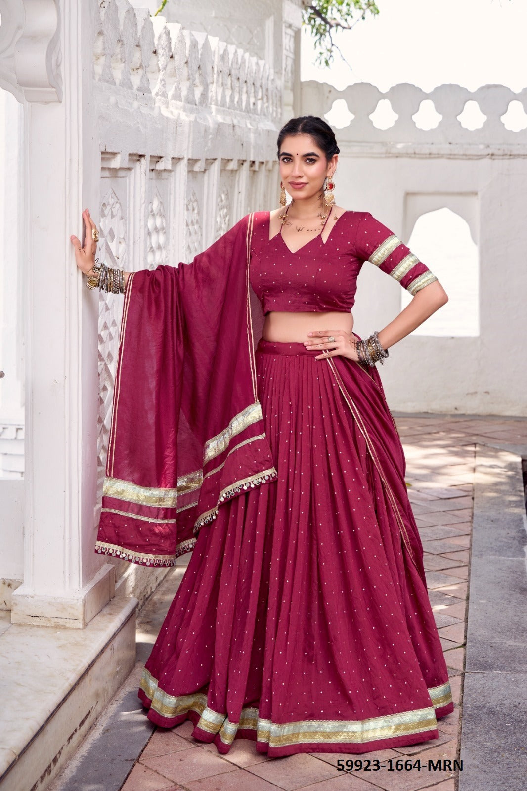 Traditional Chanderi Zari Weaving Lehenga Set – Readymade (With Blouse & Dupatta) A
