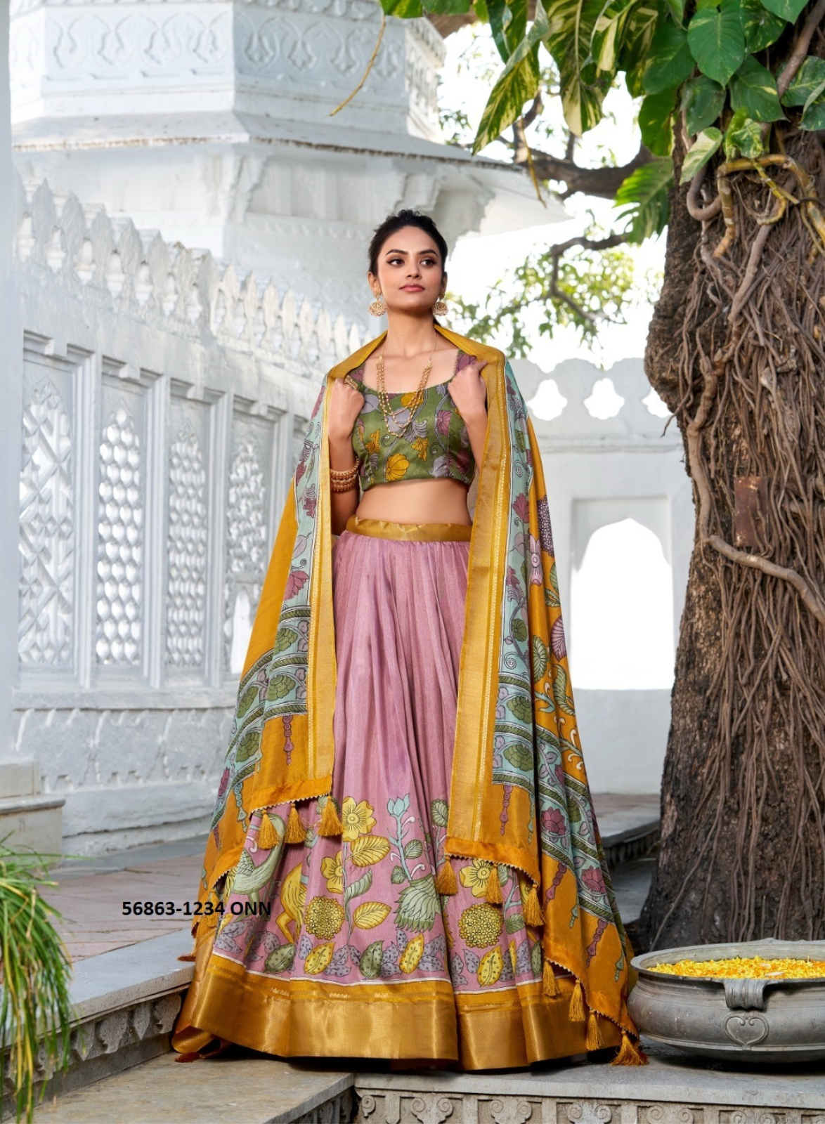 🌸 ANUSHA – Semi-Stitched Floral Print Lehenga Set 🌸 A
