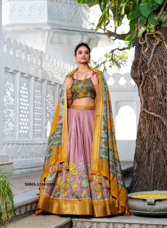 🌸 ANUSHA – Semi-Stitched Floral Print Lehenga Set 🌸 A