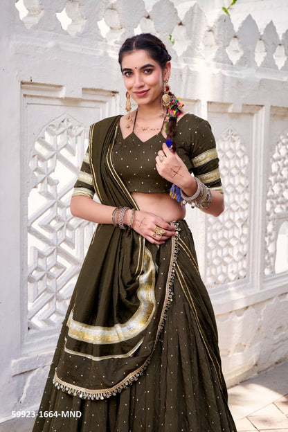Traditional Chanderi Zari Weaving Lehenga Set – Readymade (With Blouse & Dupatta) B